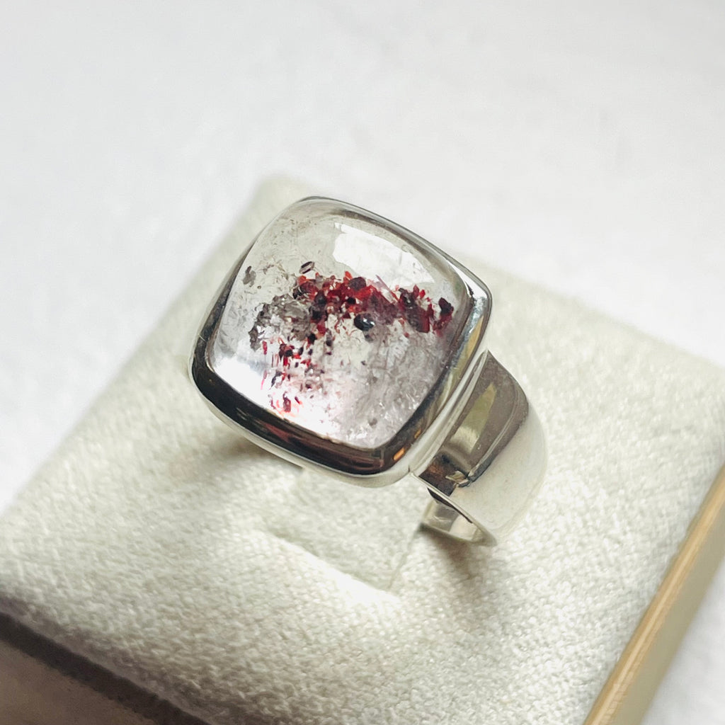 Strawberry Hematoid Quartz Square Dome Ring - US 8