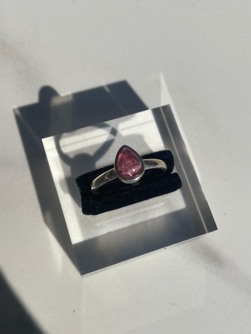 Pink Tourmaline Small Teardrop Ring - US 9.5