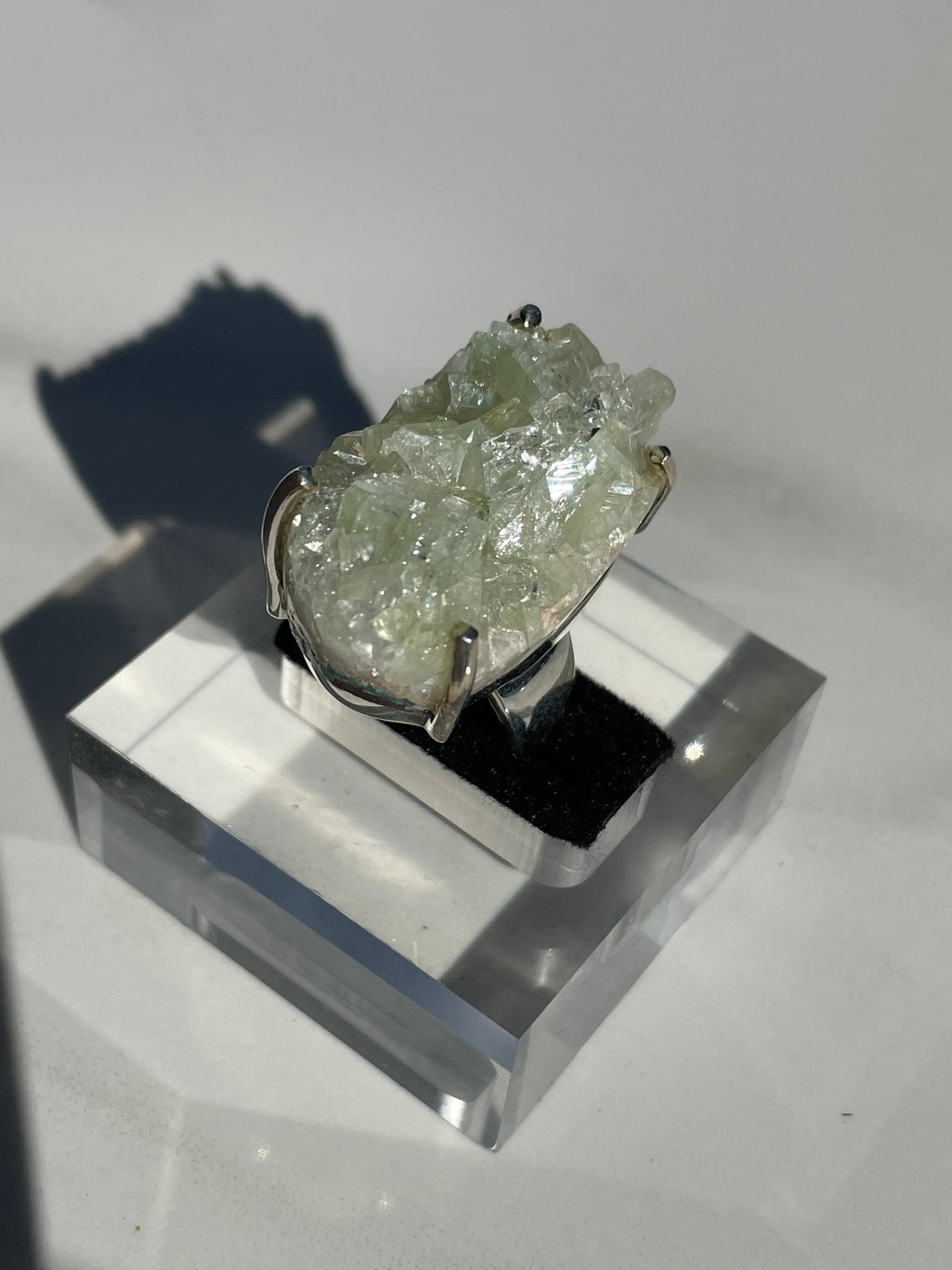 Green Apophylite Rough Large Four-Prong-Set Ring - US 6.5