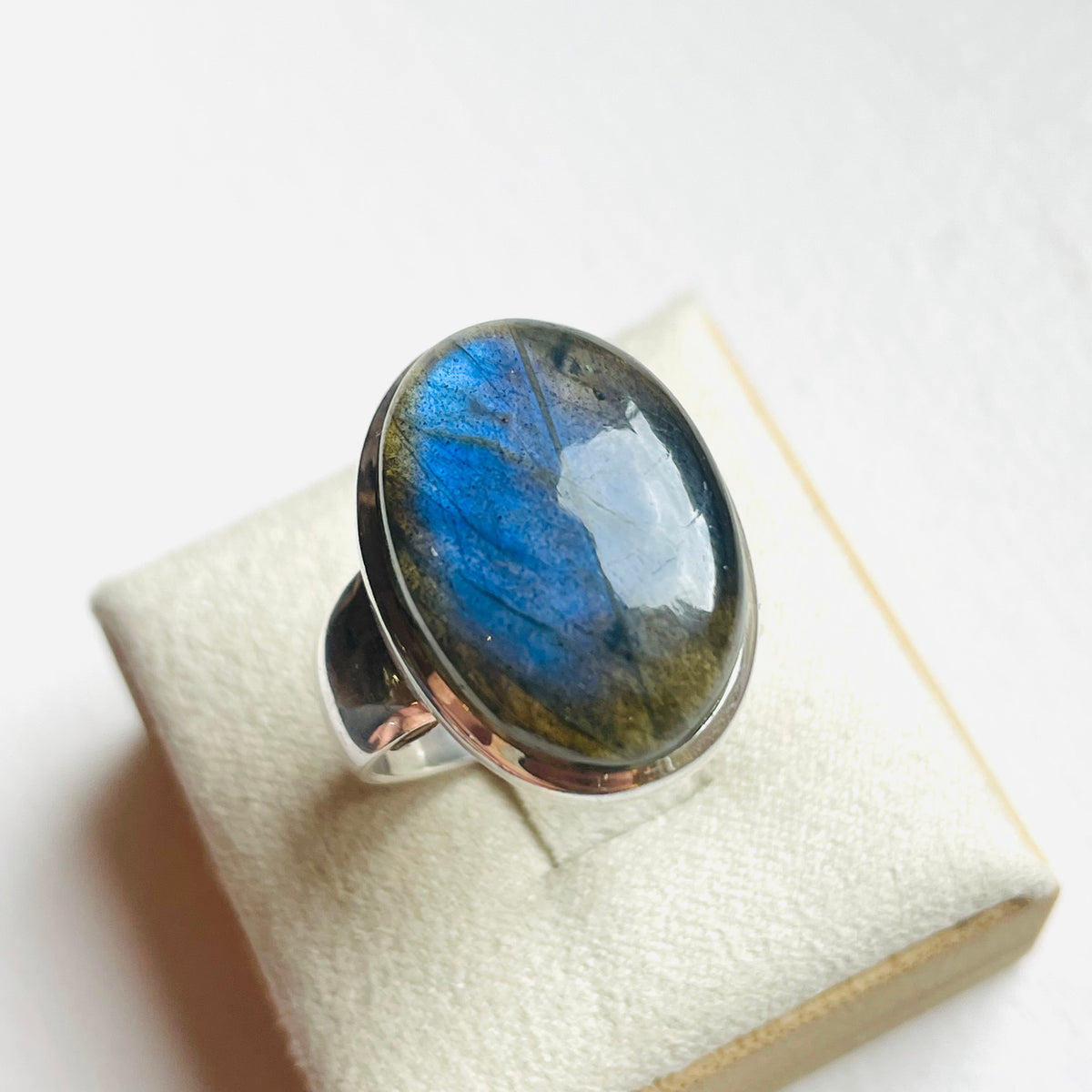 Labradorite Medium Polished Oval Ring - US 8