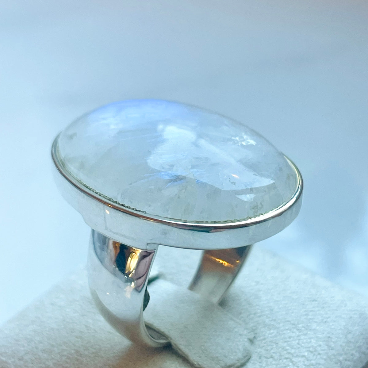 Rainbow Moonstone Large Oval Ring - US 8