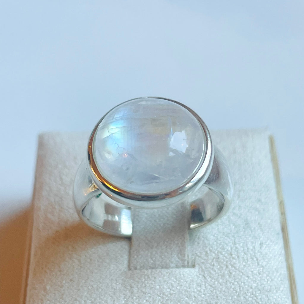 Rainbow Moonstone Medium Round Ring - US 7