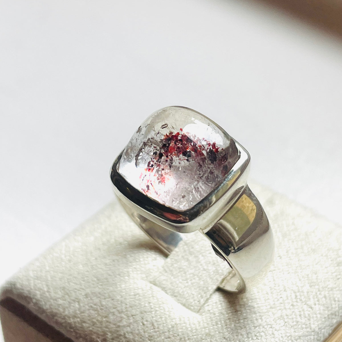 Strawberry Hematoid Quartz Square Dome Ring - US 8