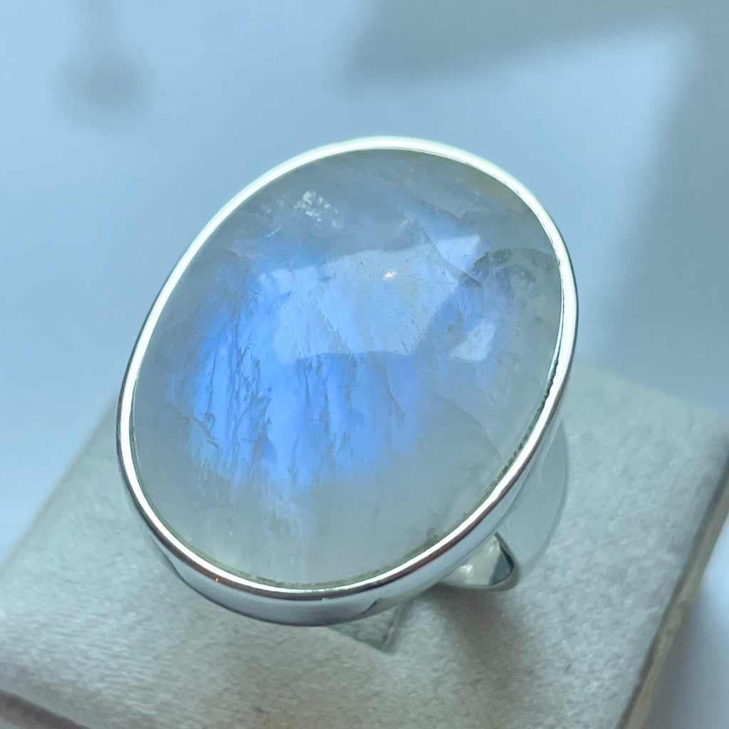 Rainbow Moonstone Large Oval Ring - US 8