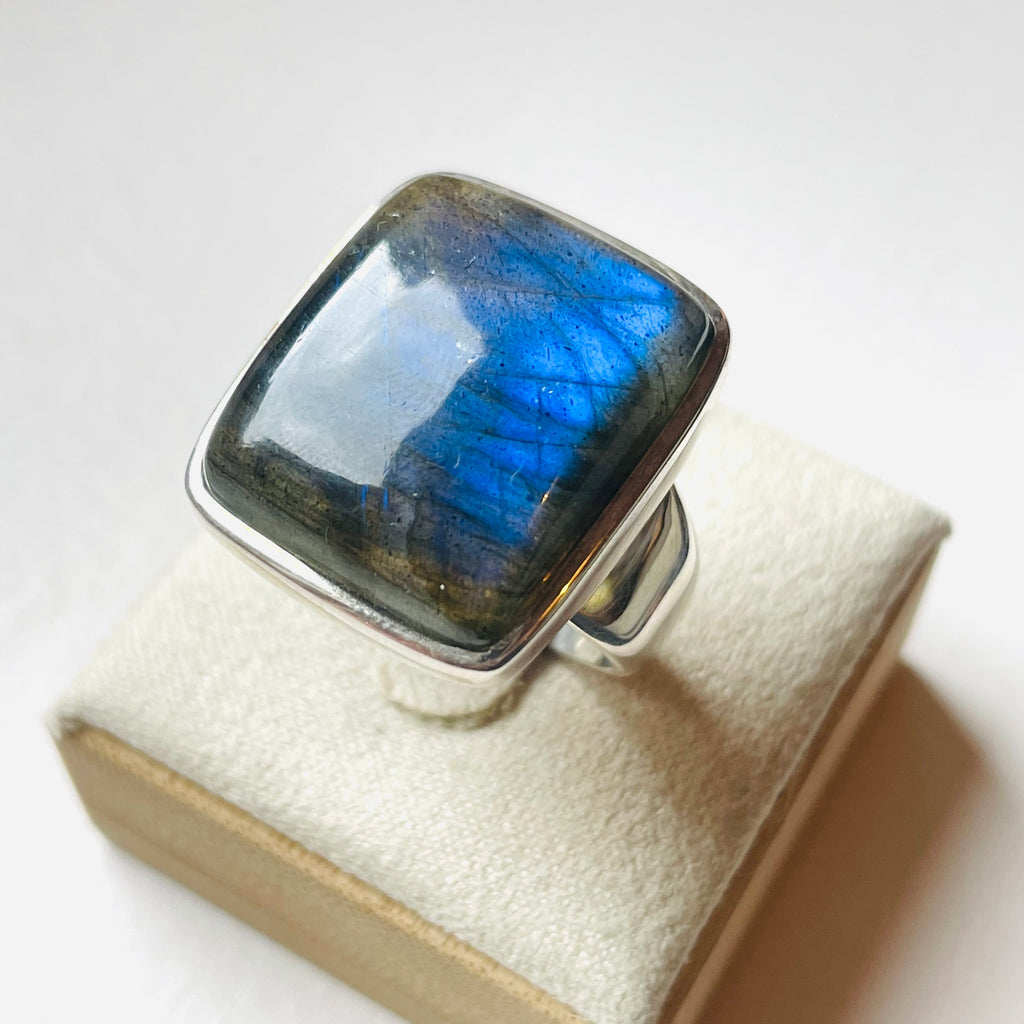 Labradorite Polished Square Ring #1 - US 9.5