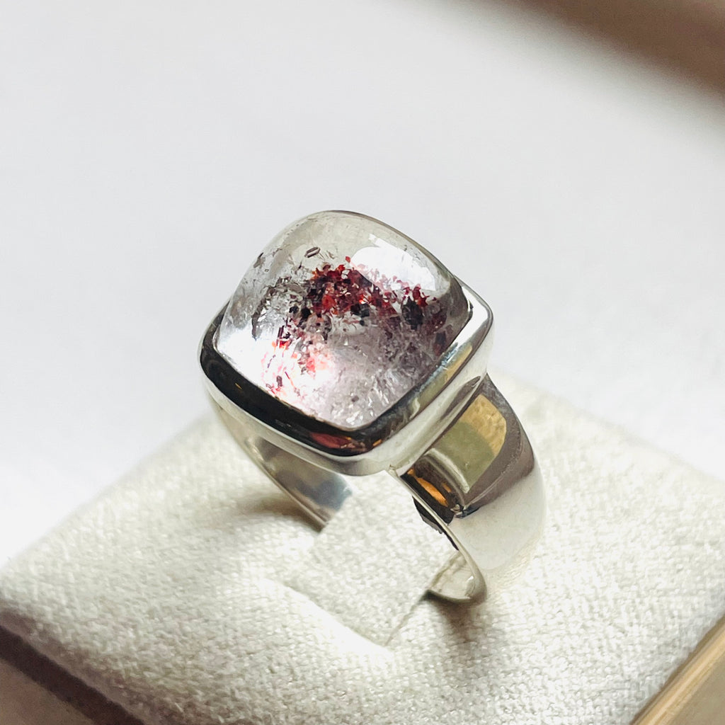 Strawberry Hematoid Quartz Square Dome Ring - US 8