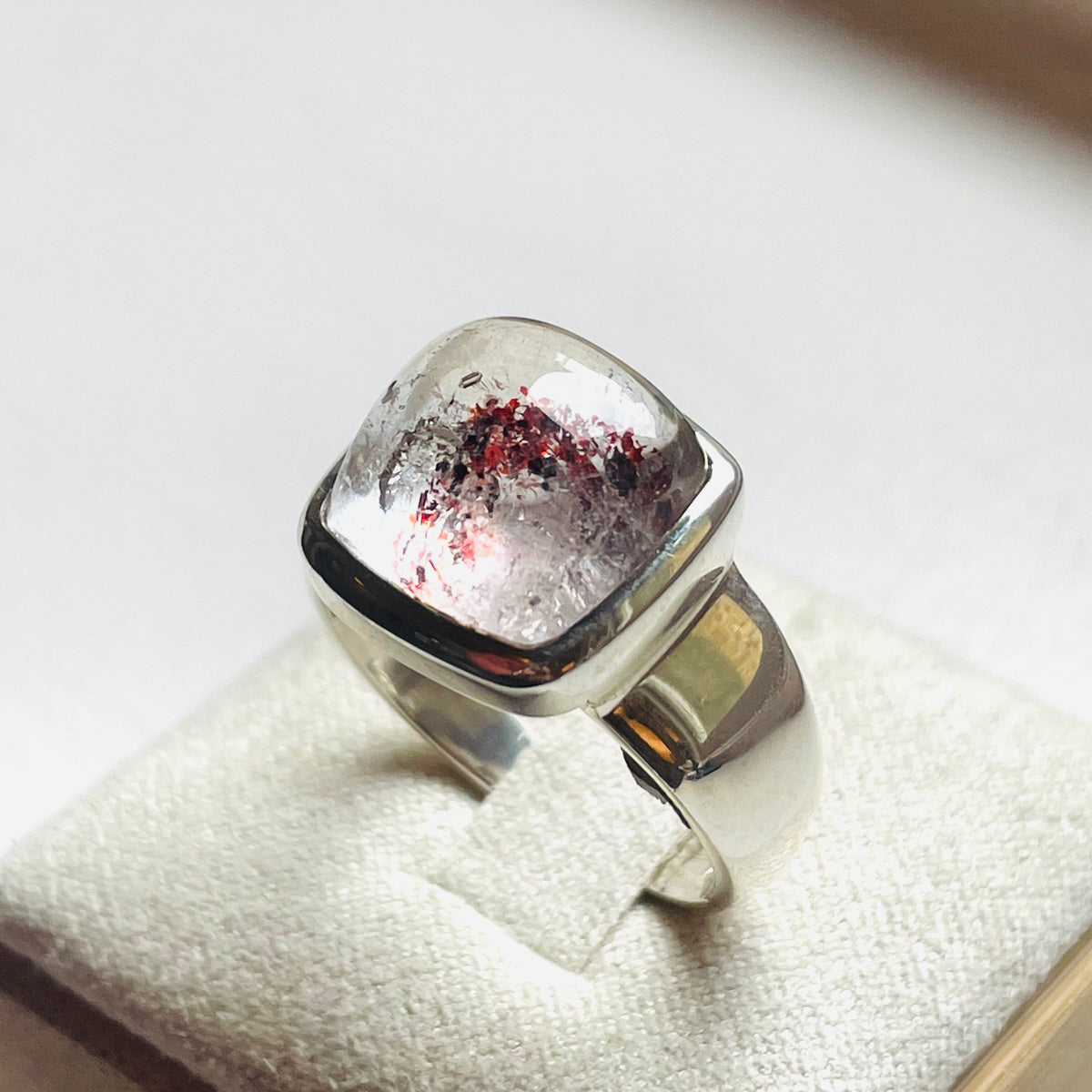 Strawberry Hematoid Quartz Square Dome Ring - US 8