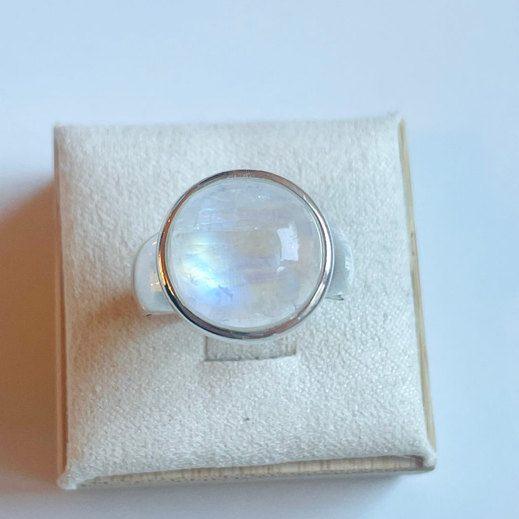 Rainbow Moonstone Medium Round Ring - US 7