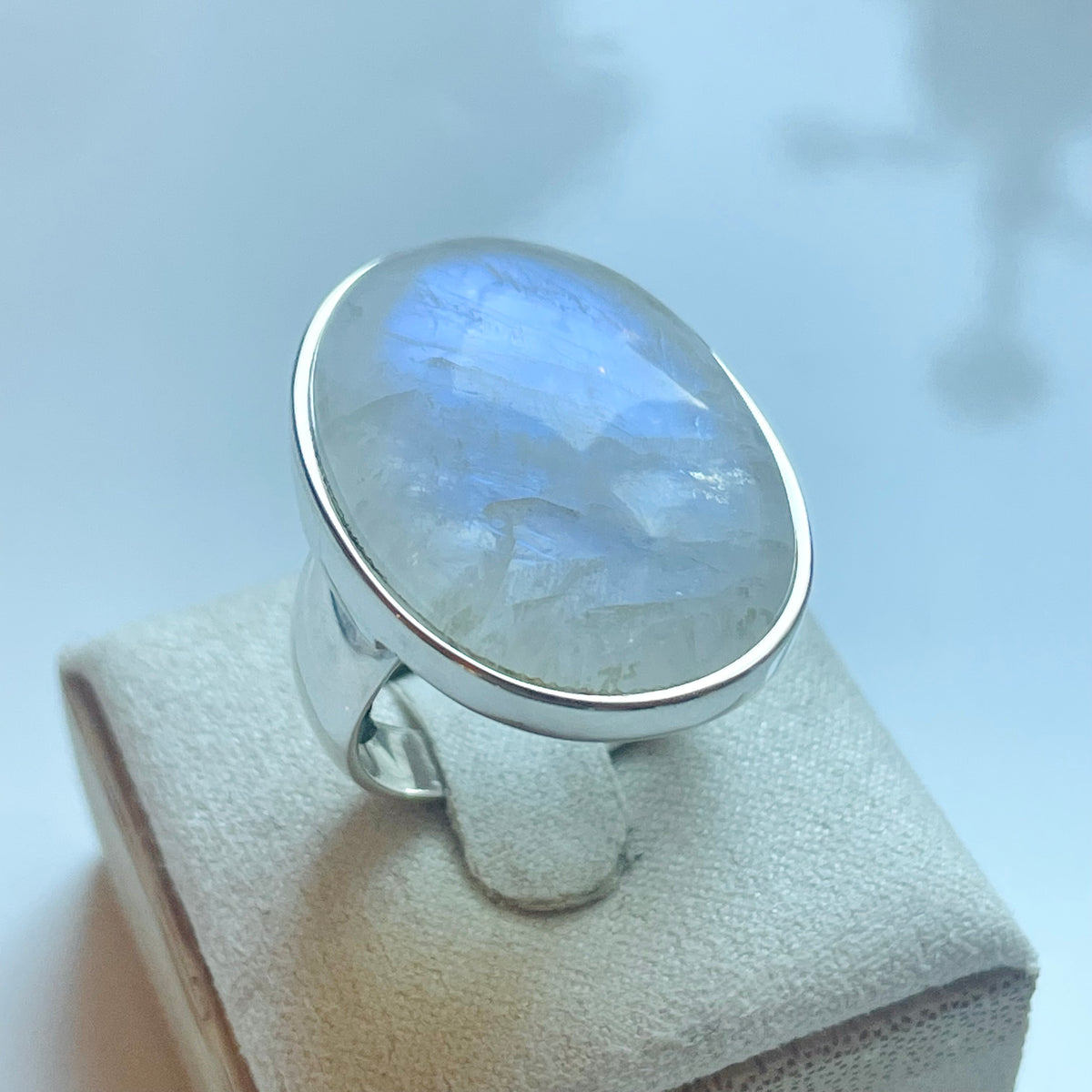 Rainbow Moonstone Large Oval Ring - US 8