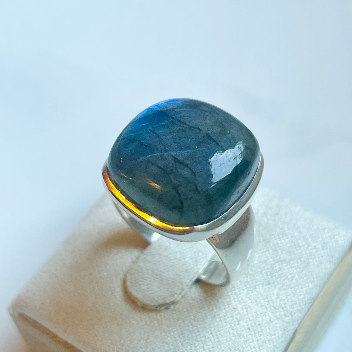 Labradorite Medium Rounded Square Ring - US 8