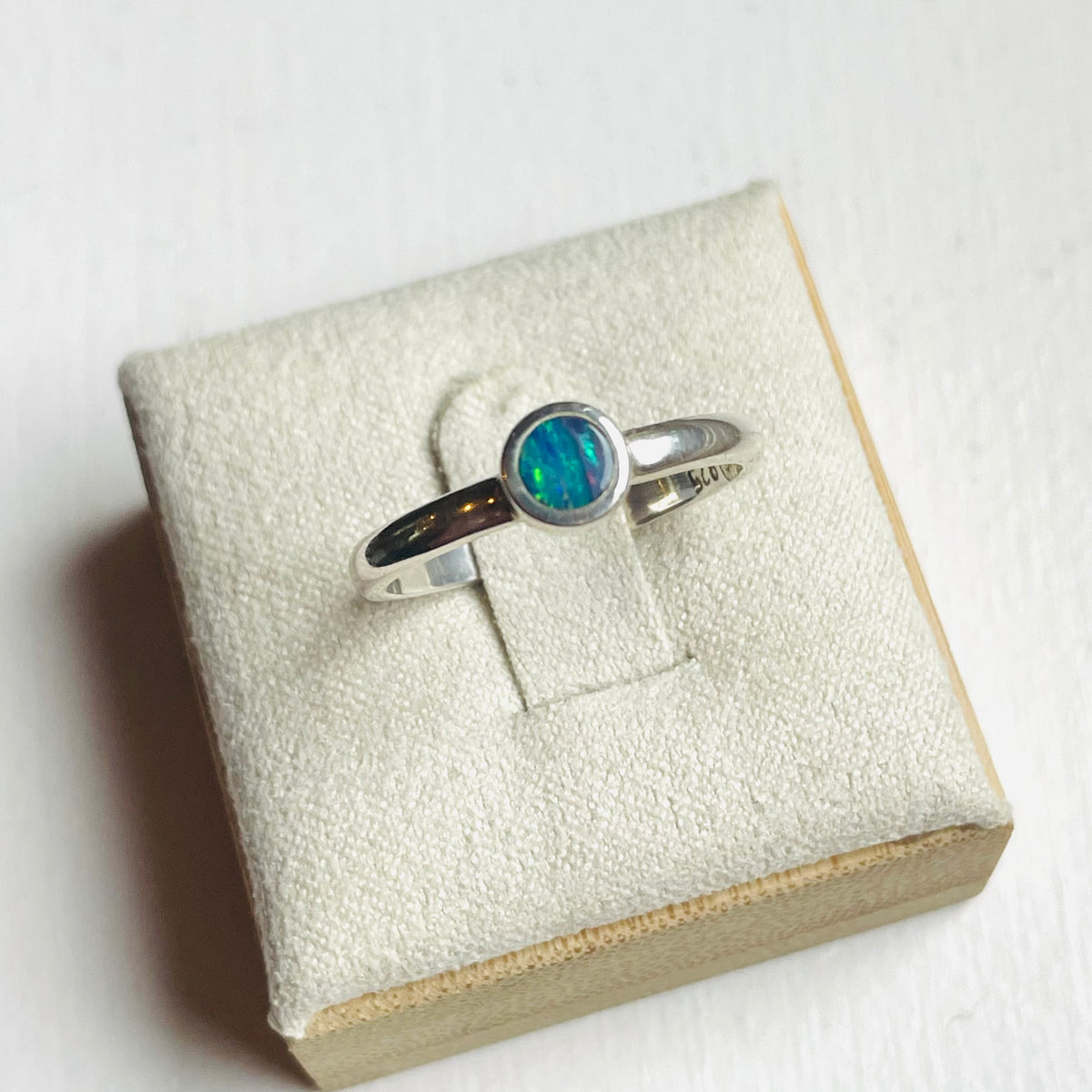 Blue Opal Small Round Ring - US 6.5