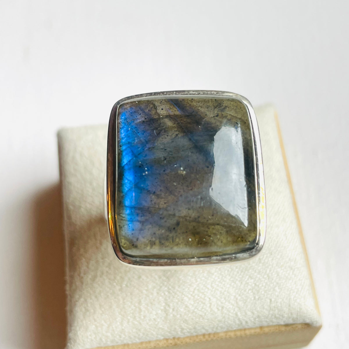 Labradorite Polished Square Ring #1 - US 9.5