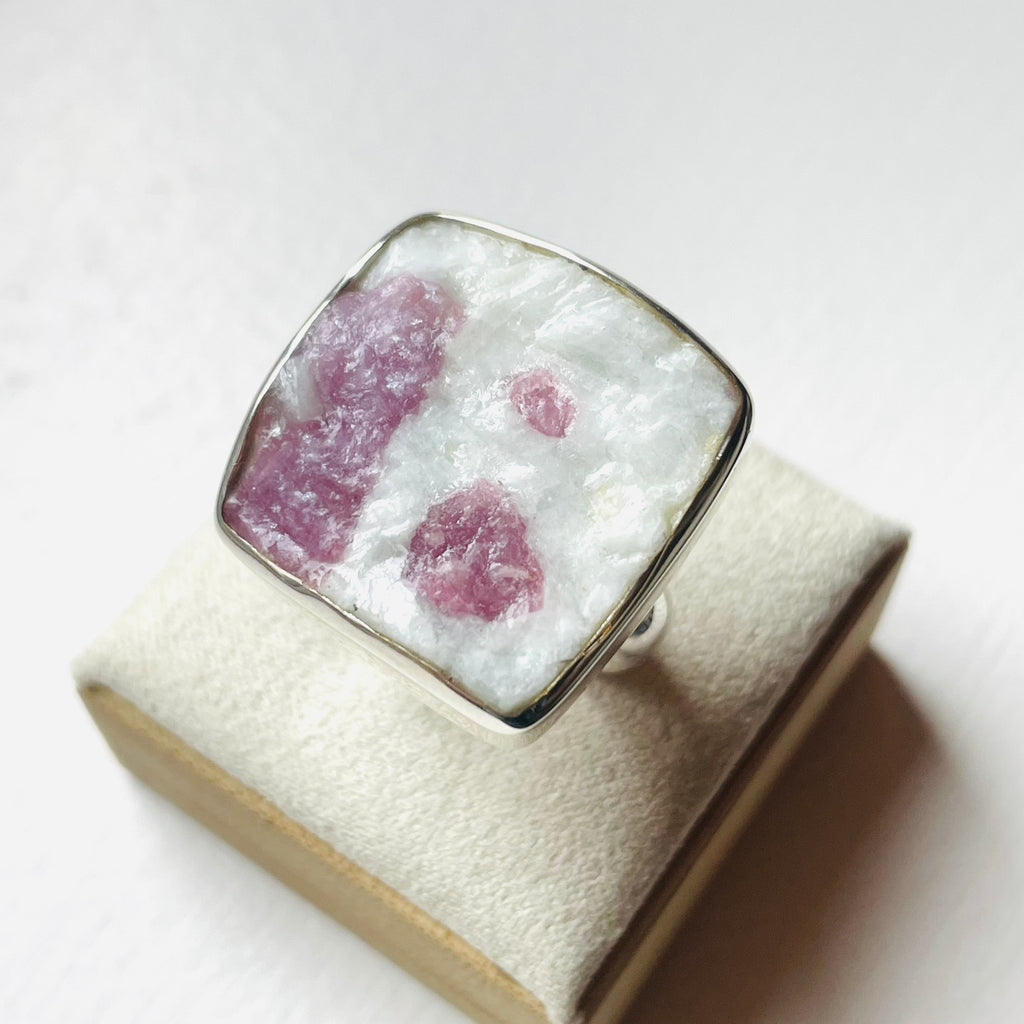 Pink Tourmaline Square Statement Ring - US 7