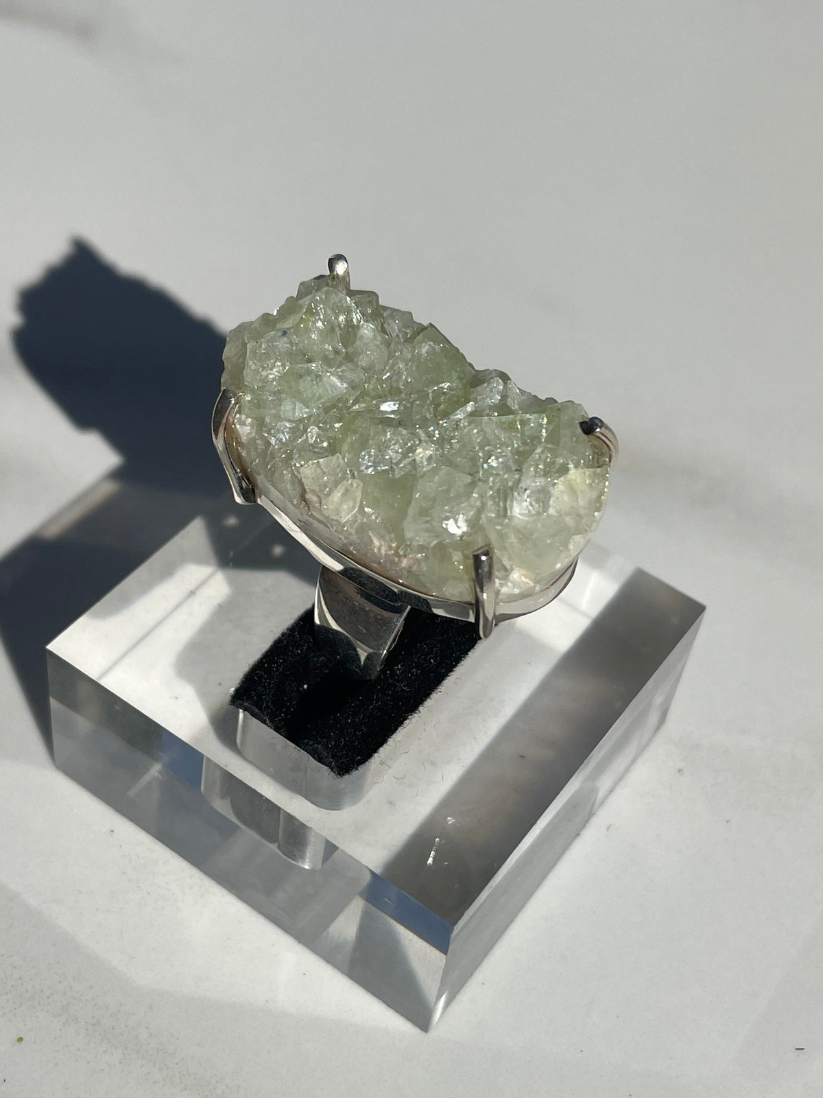 Green Apophylite Rough Large Four-Prong-Set Ring - US 6.5