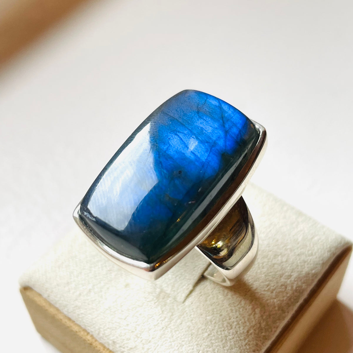 Labradorite Polished Rectangle Statement Ring - US 9.5