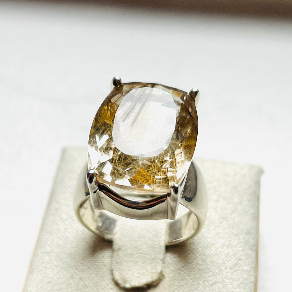 Rutilated Quartz Medium Cushion Cut Four-Prong Setting Ring #1 - US 7