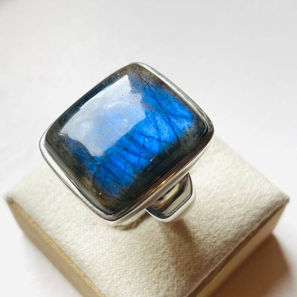 Labradorite Polished Square Ring #1 - US 9.5