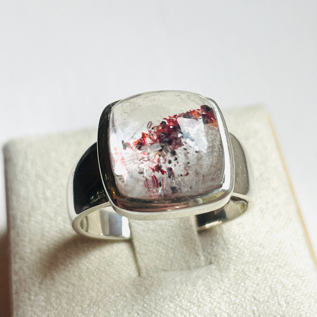 Strawberry Hematoid Quartz Square Dome Ring - US 8