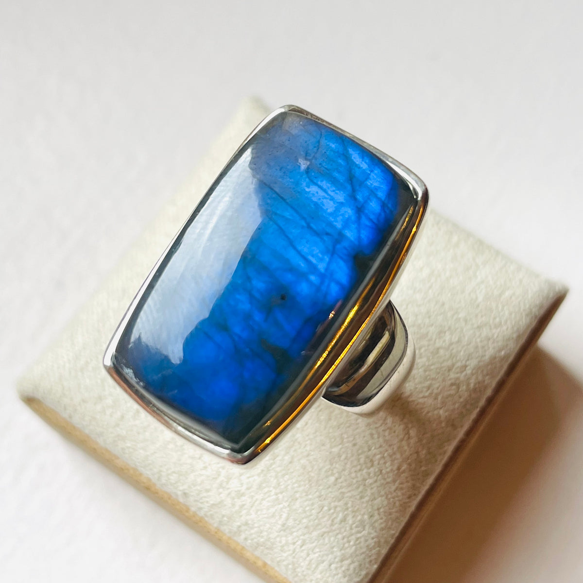 Labradorite Polished Rectangle Statement Ring - US 9.5