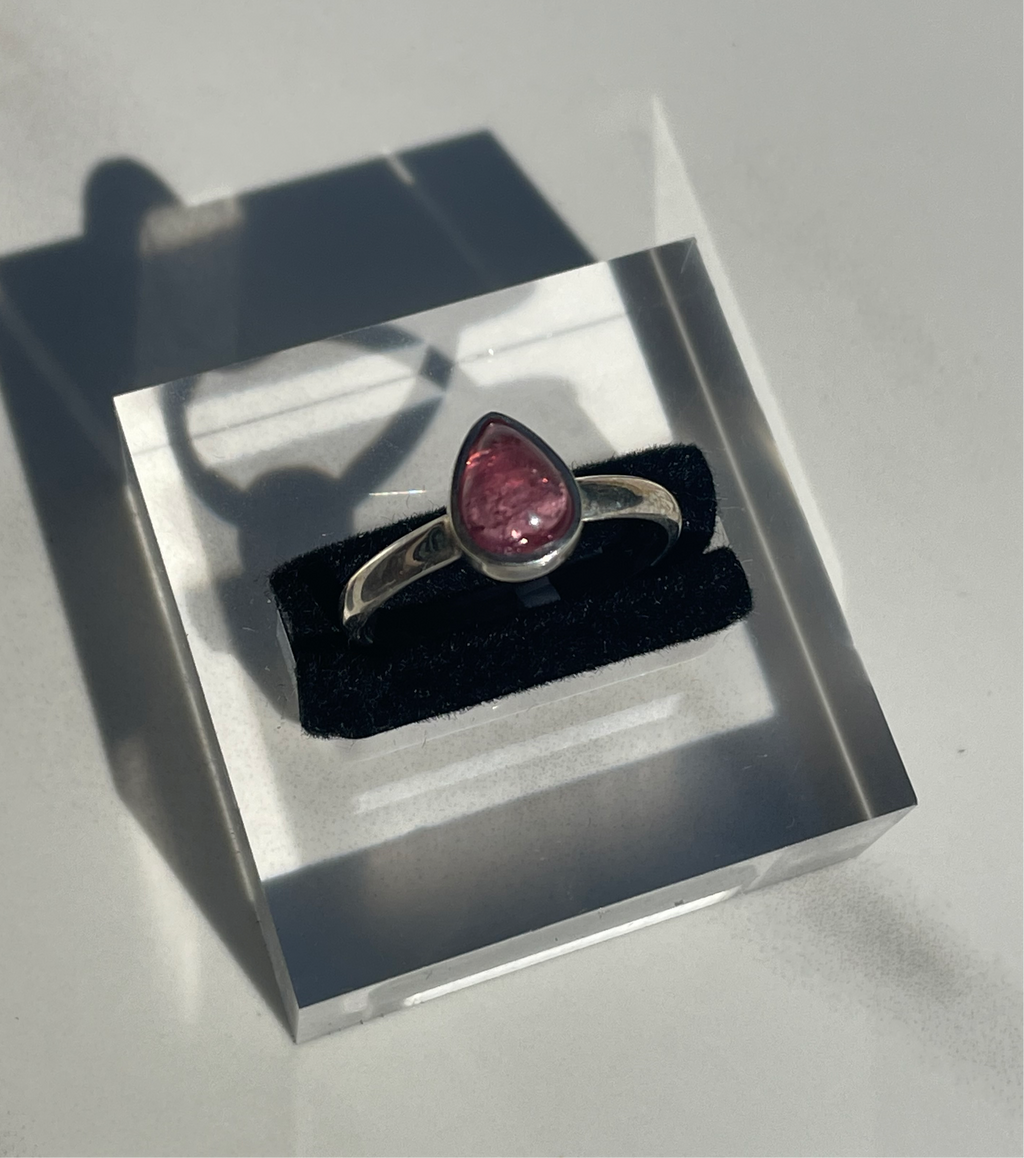 Pink Tourmaline Small Teardrop Ring - US 9.5