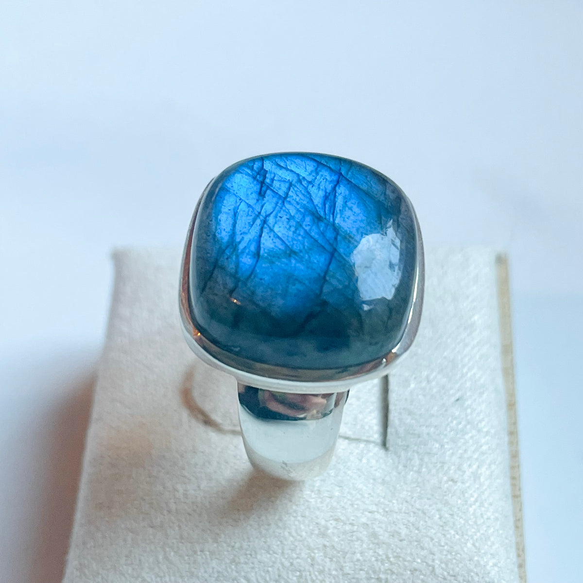 Labradorite Medium Rounded Square Ring - US 8