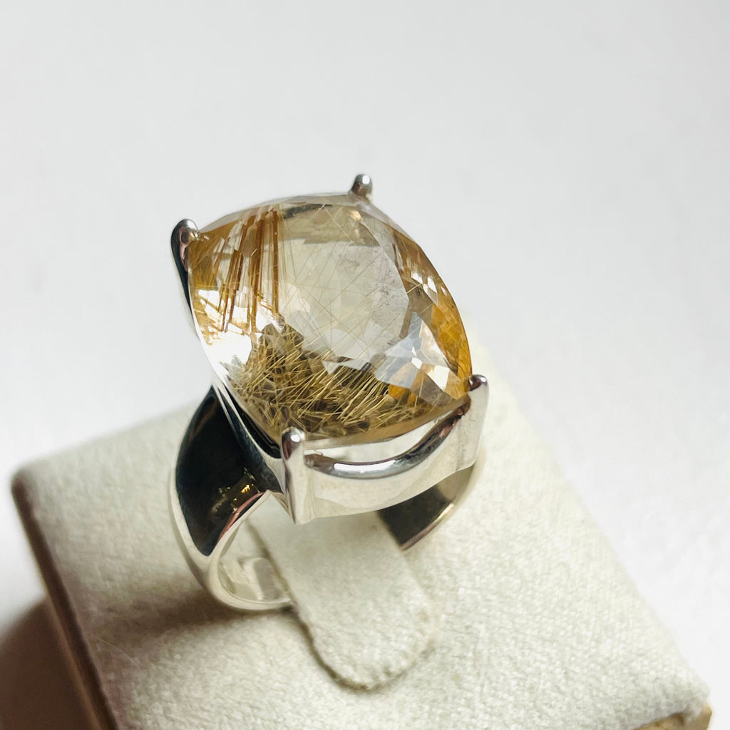 Rutilated Quartz Medium Cushion Cut Four-Prong Setting Ring #1 - US 7