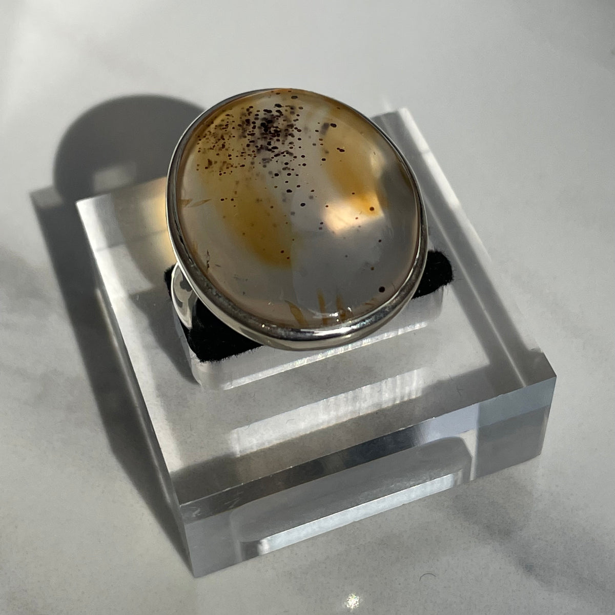 Landscape Dendritic Agate Large Statement Ring - US 9