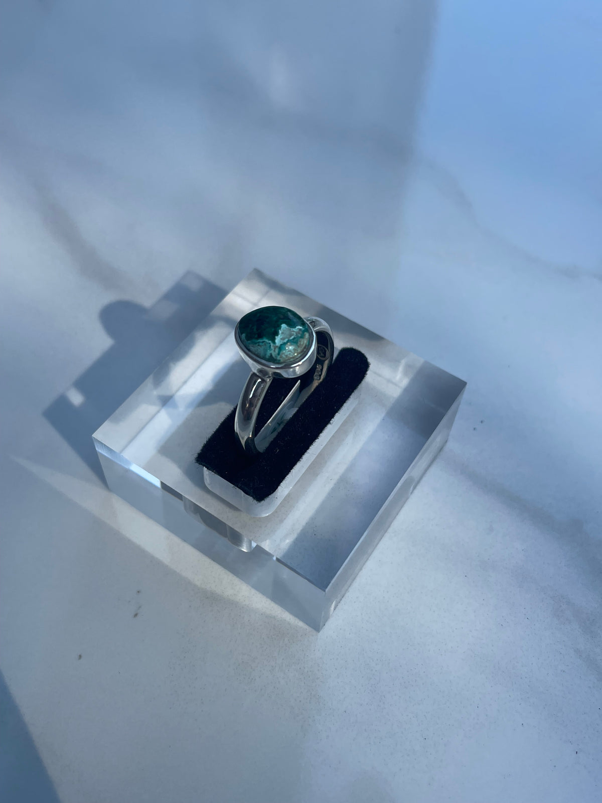 Green Azurite Small Oval Ring - US 7