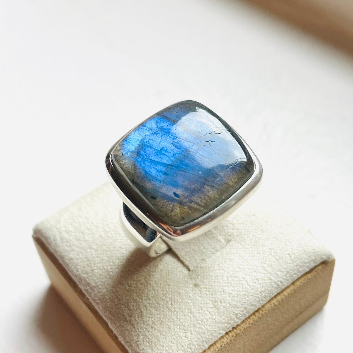 Labradorite Polished Square Ring #2 - US 6.5