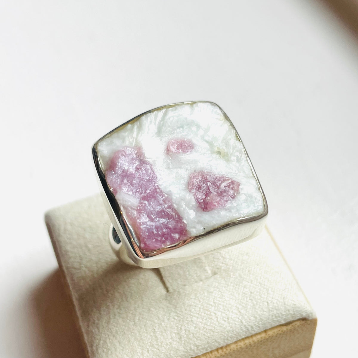 Pink Tourmaline Square Statement Ring - US 7