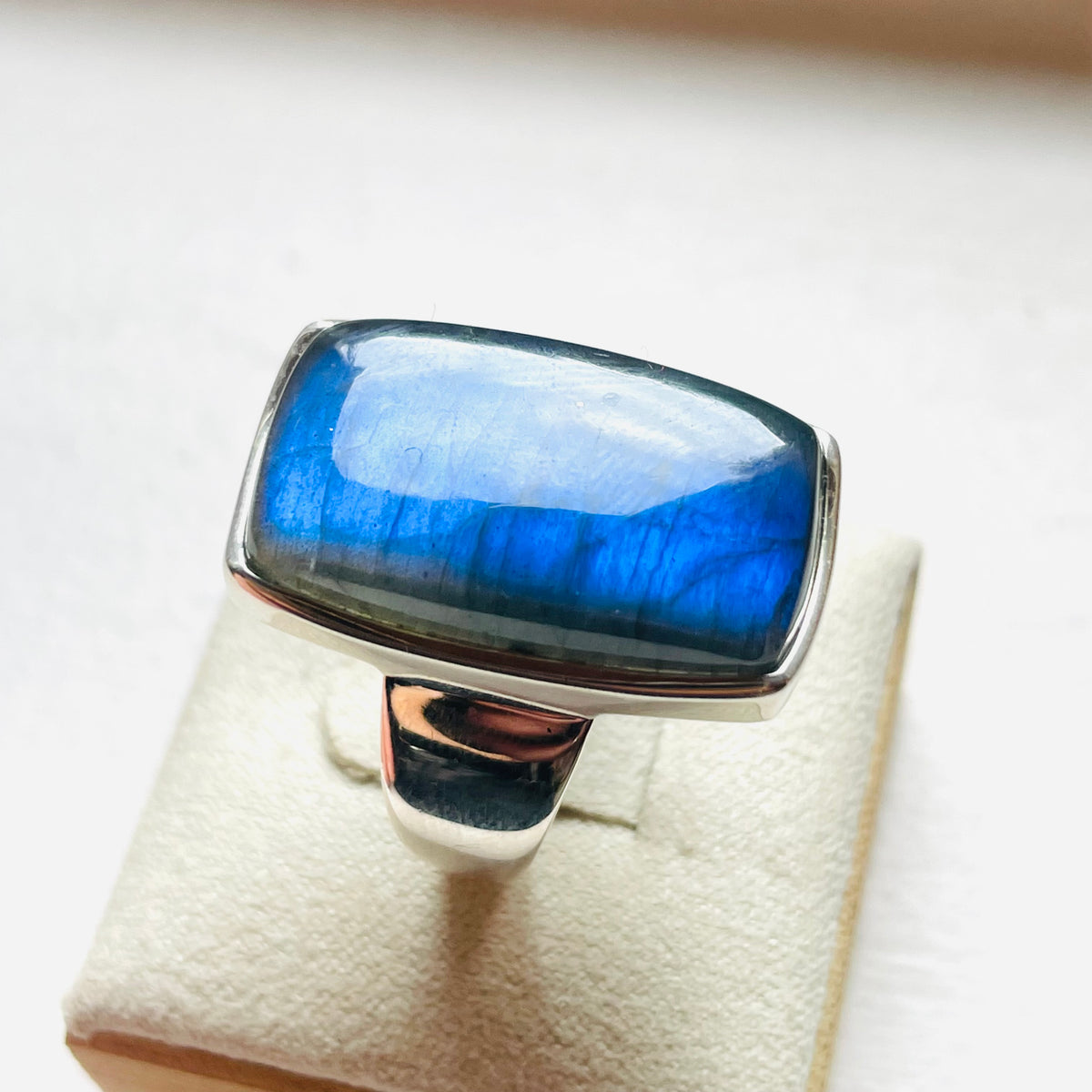 Labradorite Polished Rectangle Statement Ring - US 9.5