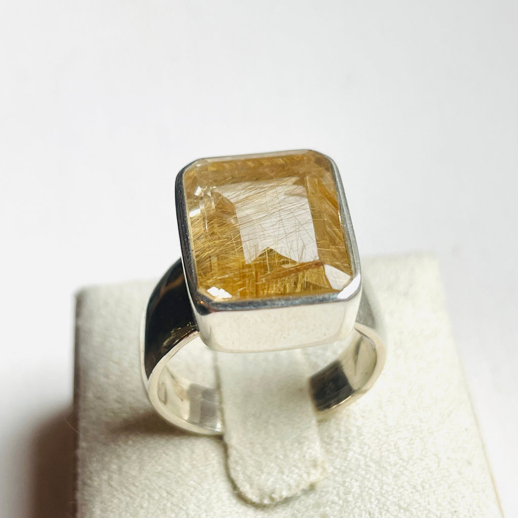 Rutilated Quartz Medium Rectangle Cut Ring - US 7.5