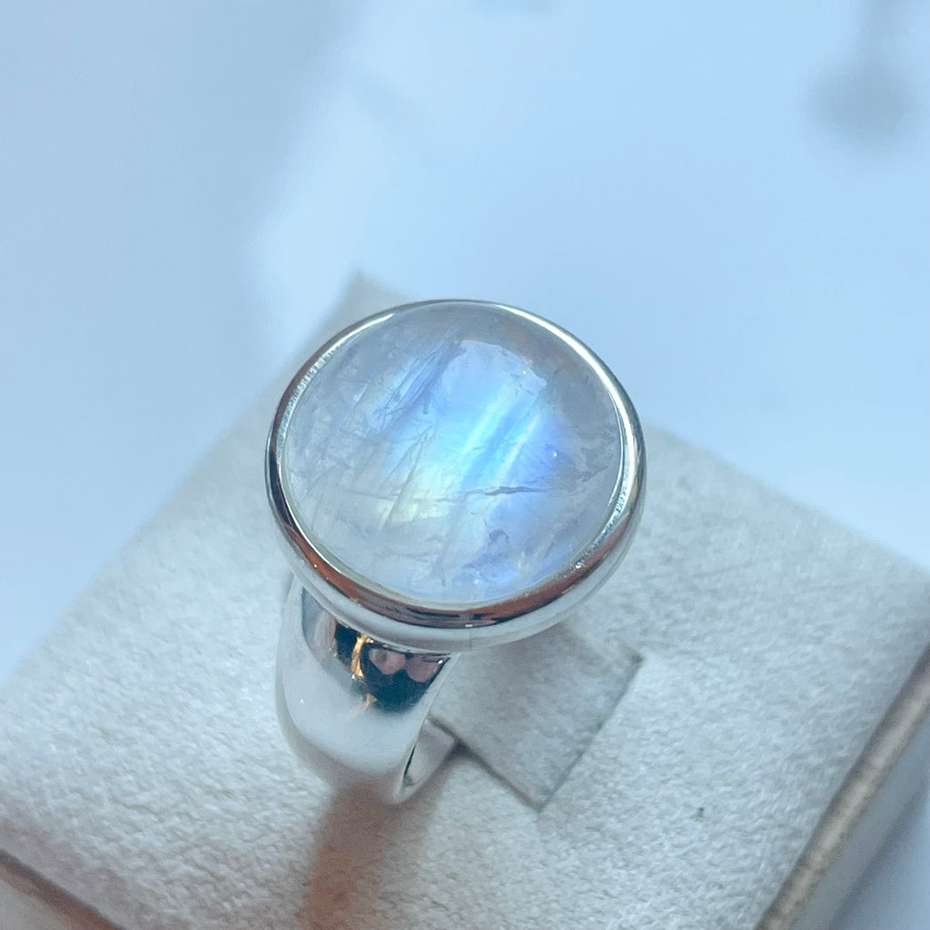 Rainbow Moonstone Medium Round Ring - US 7
