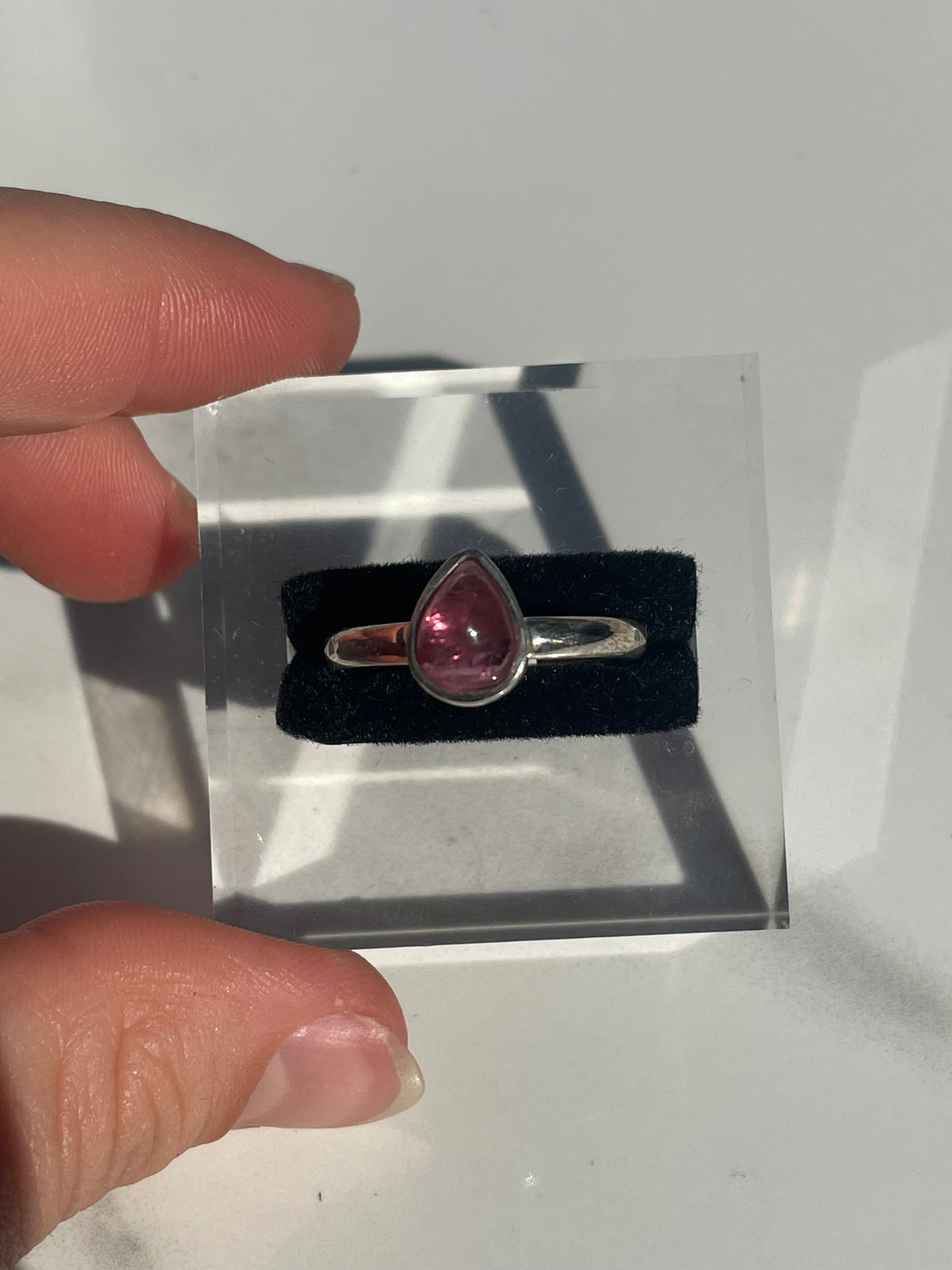 Pink Tourmaline Small Teardrop Ring - US 9.5