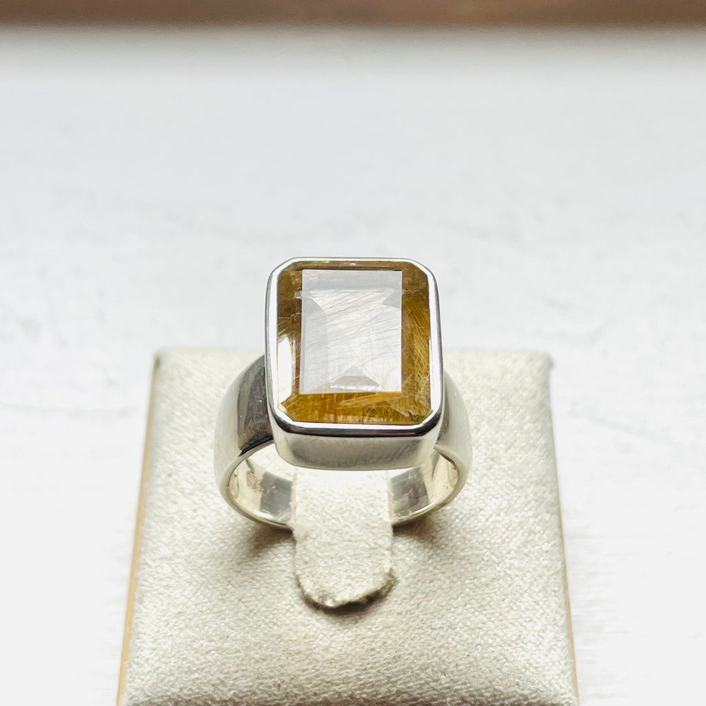 Rutilated Quartz Medium Rectangle Cut Ring - US 7.5