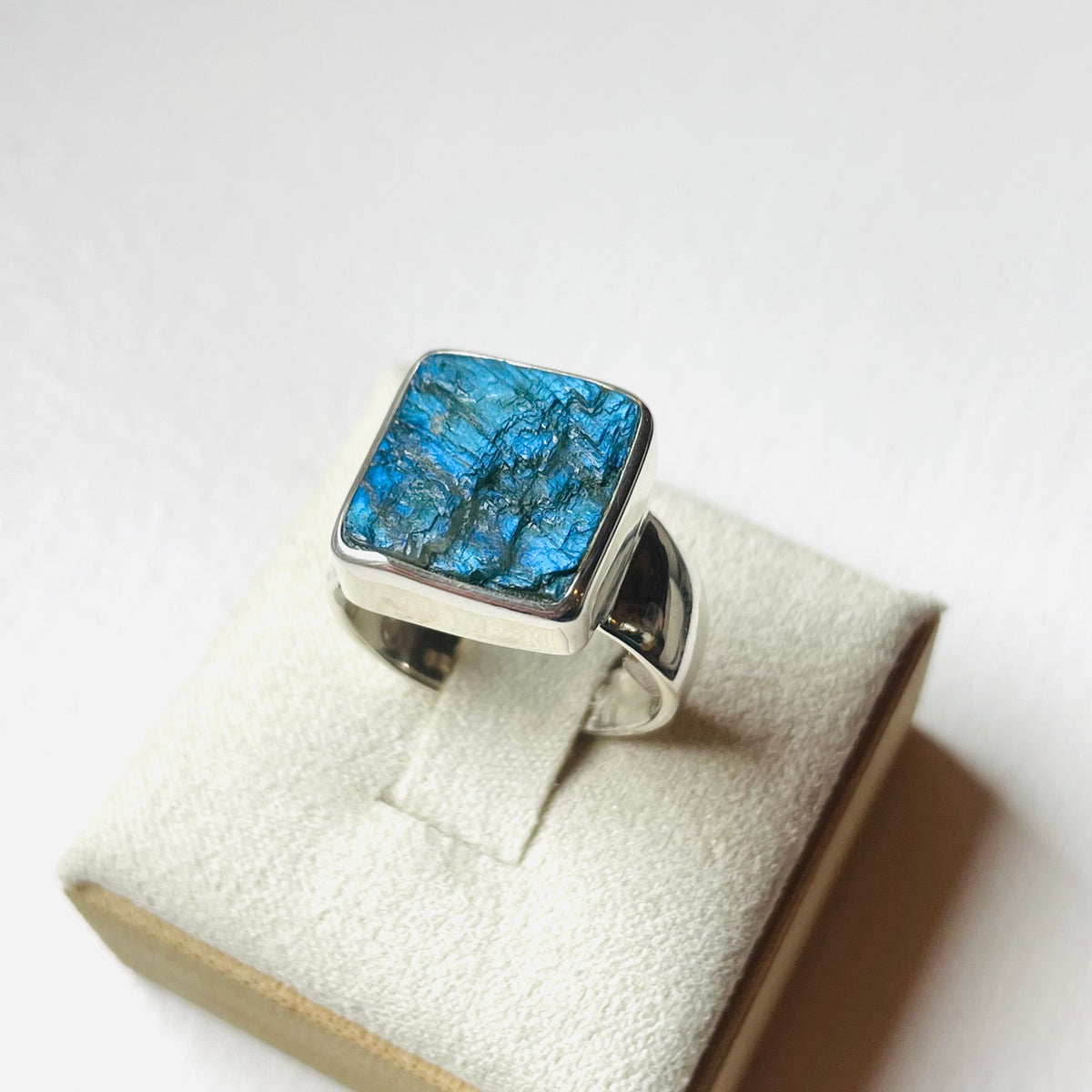 Labradorite Rough Square Ring #2 - US 5.5