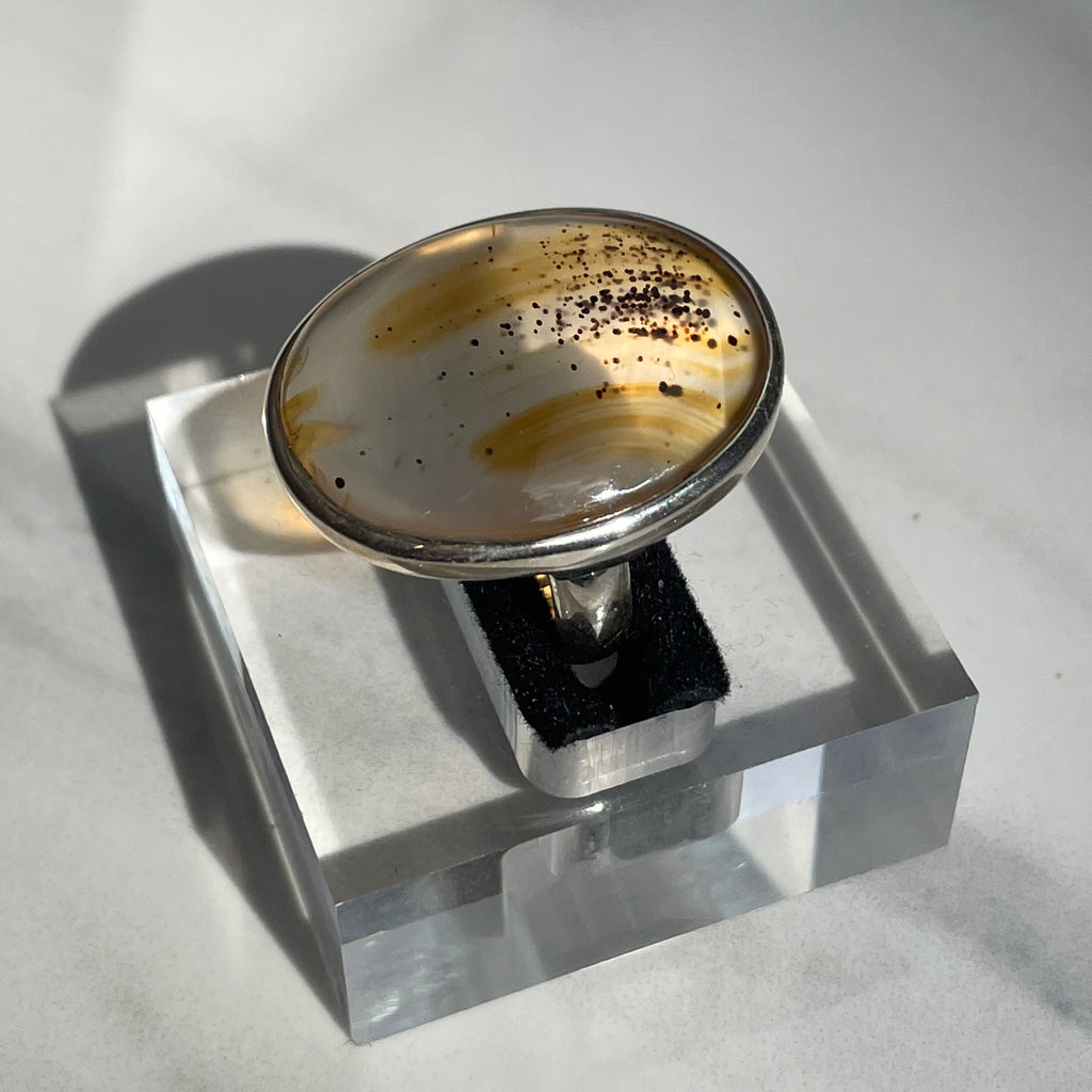 Landscape Dendritic Agate Large Statement Ring - US 9
