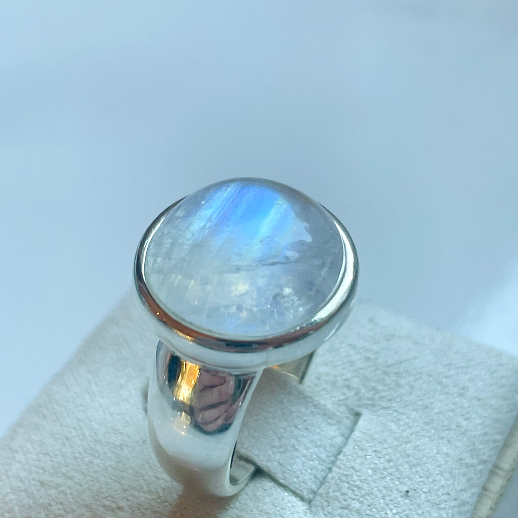 Rainbow Moonstone Medium Round Ring - US 7