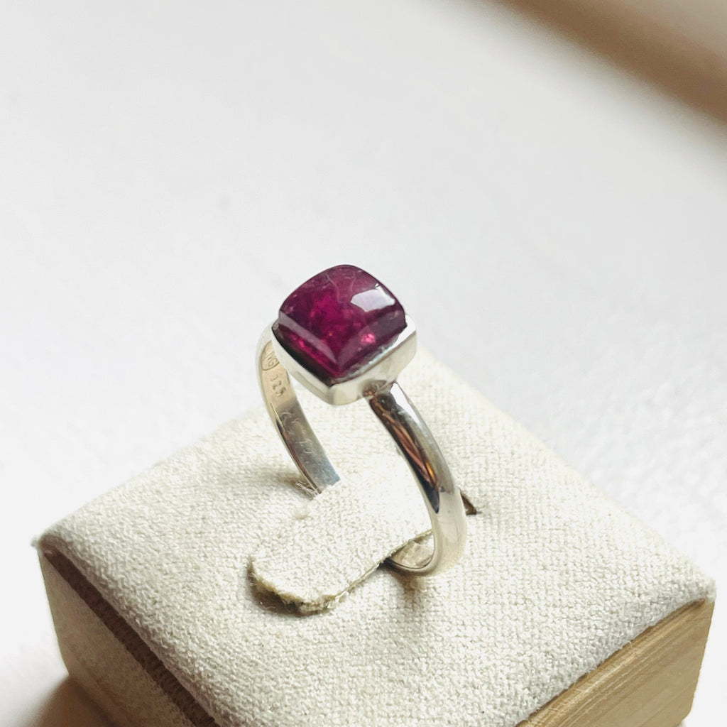 Pink Tourmaline Small Square Dome Ring - US 9