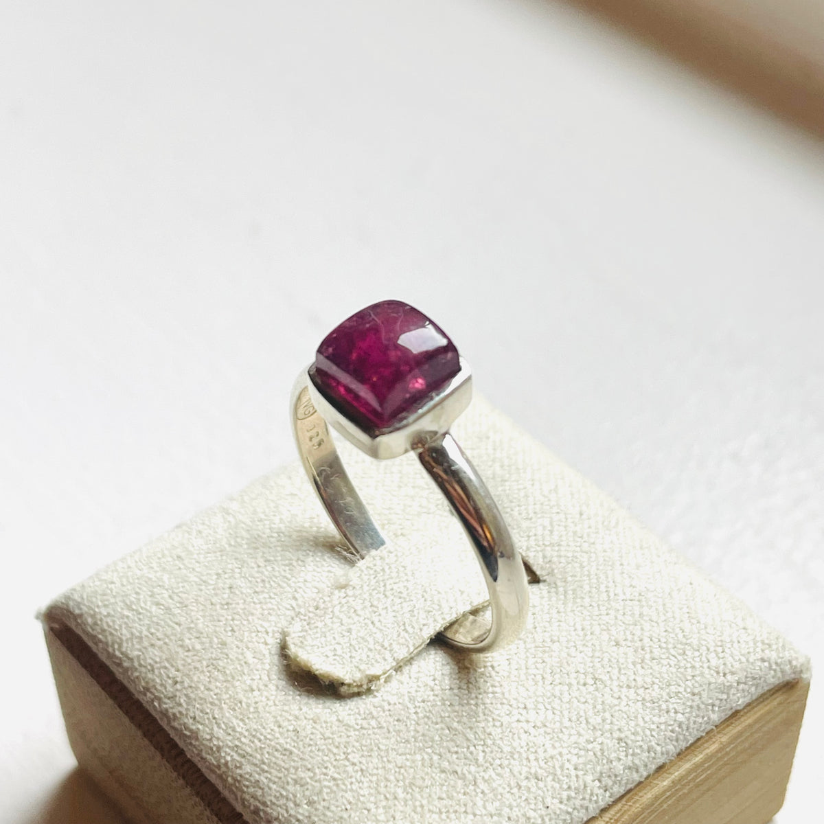 Pink Tourmaline Small Square Dome Ring - US 9