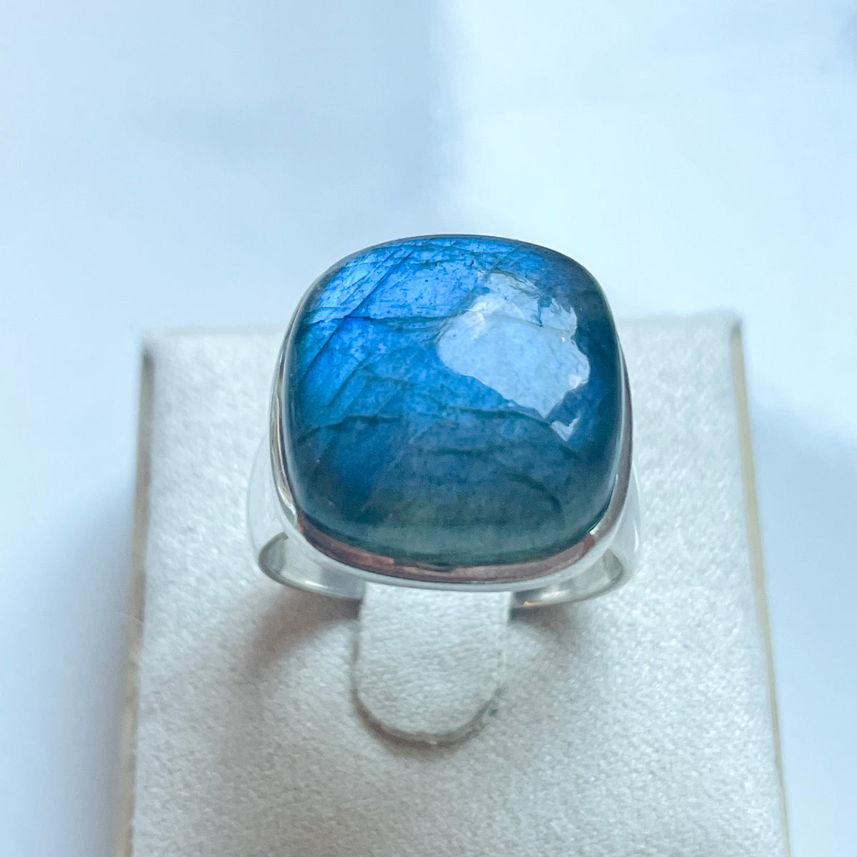 Labradorite Medium Rounded Square Ring - US 8
