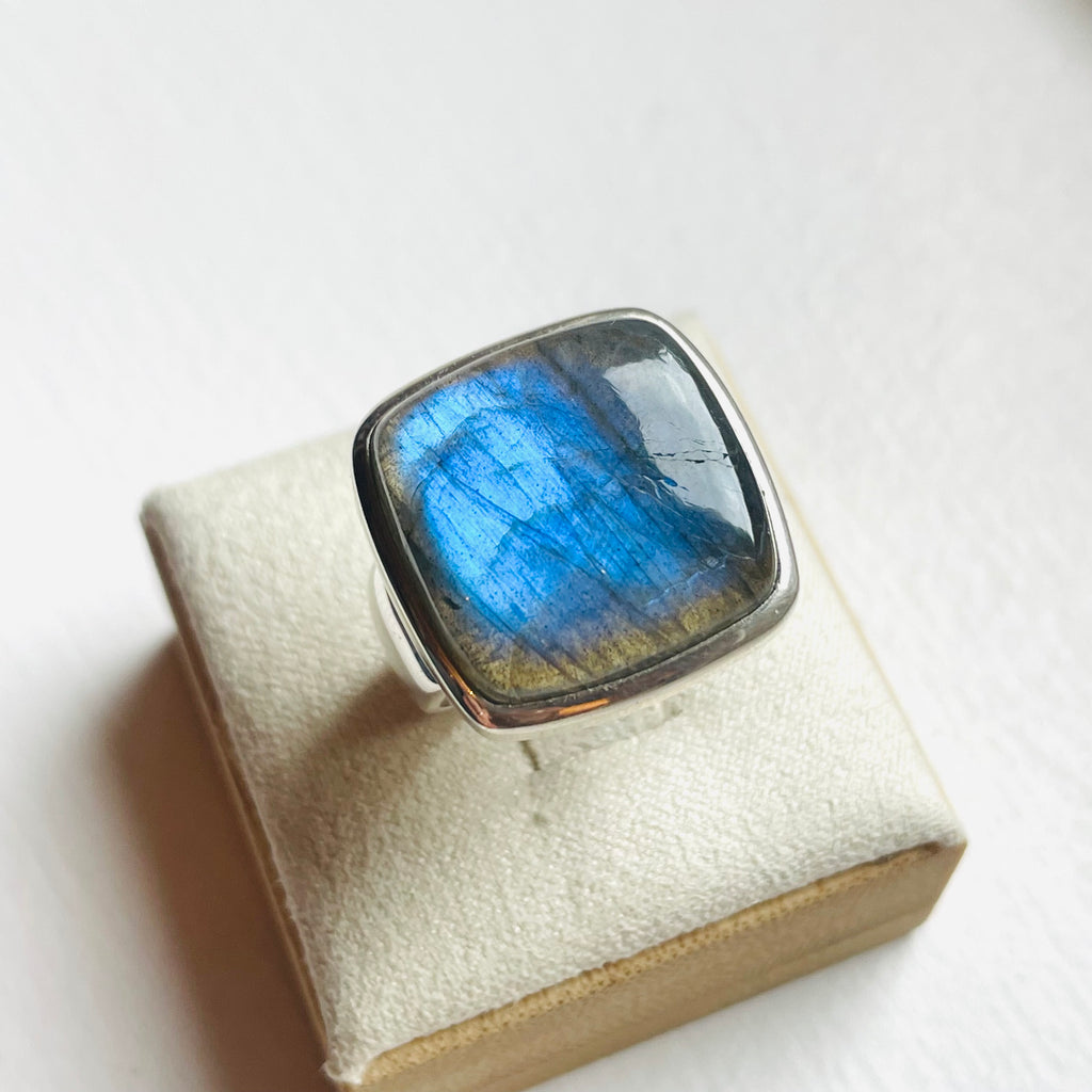 Labradorite Polished Square Ring #2 - US 6.5