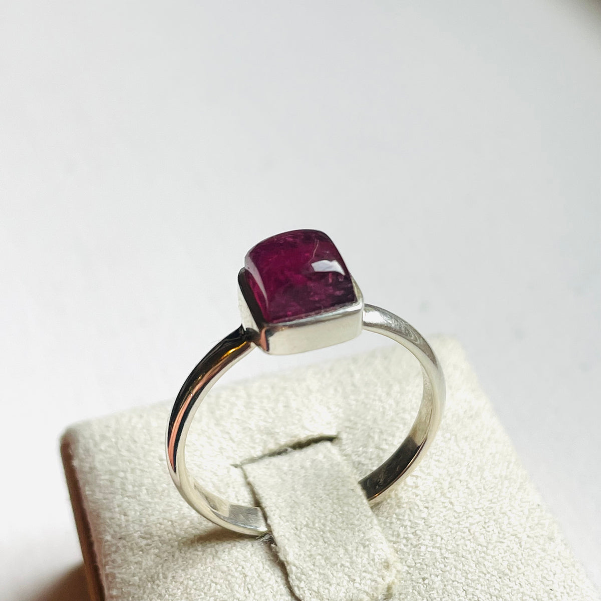 Pink Tourmaline Small Square Dome Ring - US 9