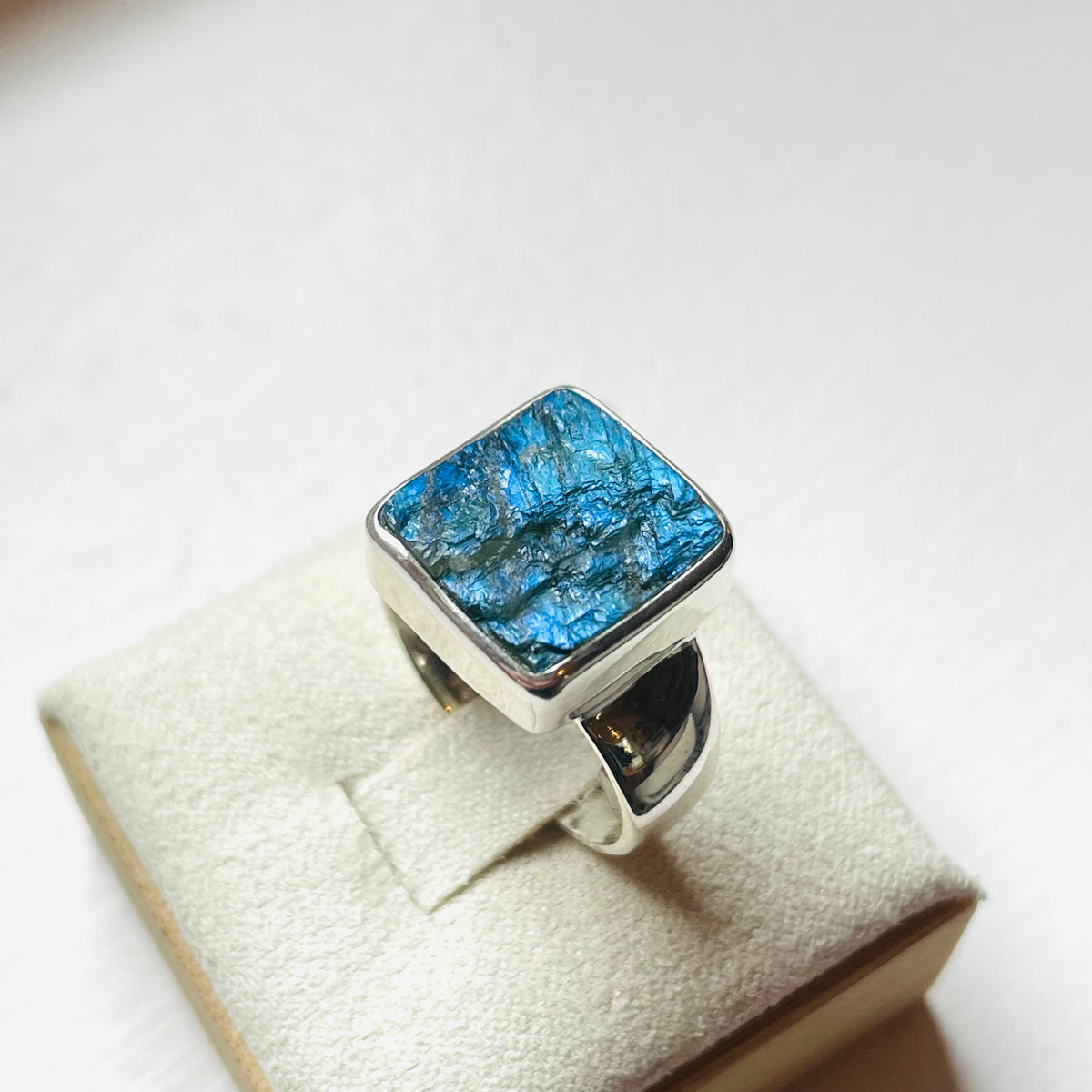 Labradorite Rough Square Ring #2 - US 5.5