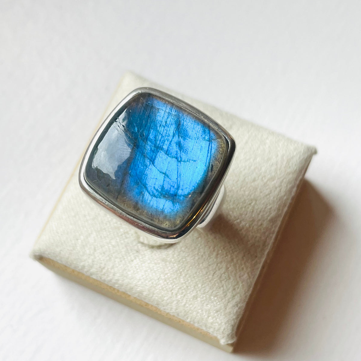 Labradorite Polished Square Ring #2 - US 6.5