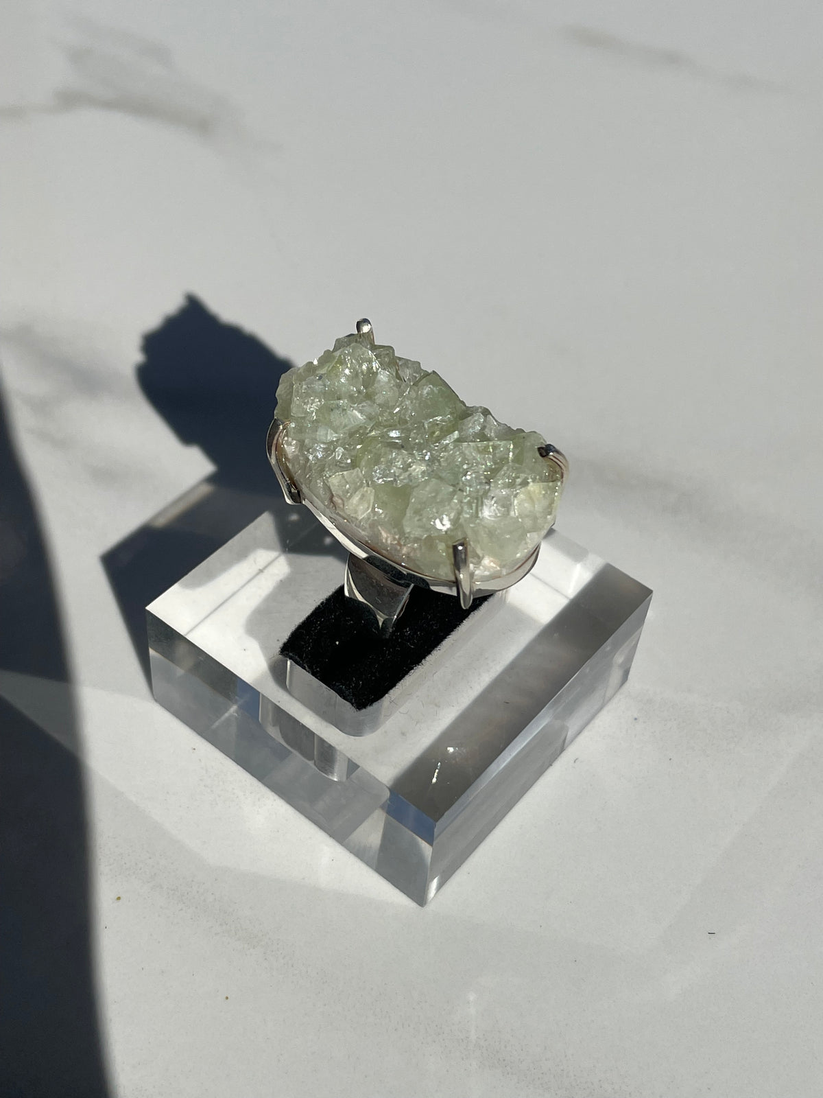 Green Apophylite Rough Large Four-Prong-Set Ring - US 6.5
