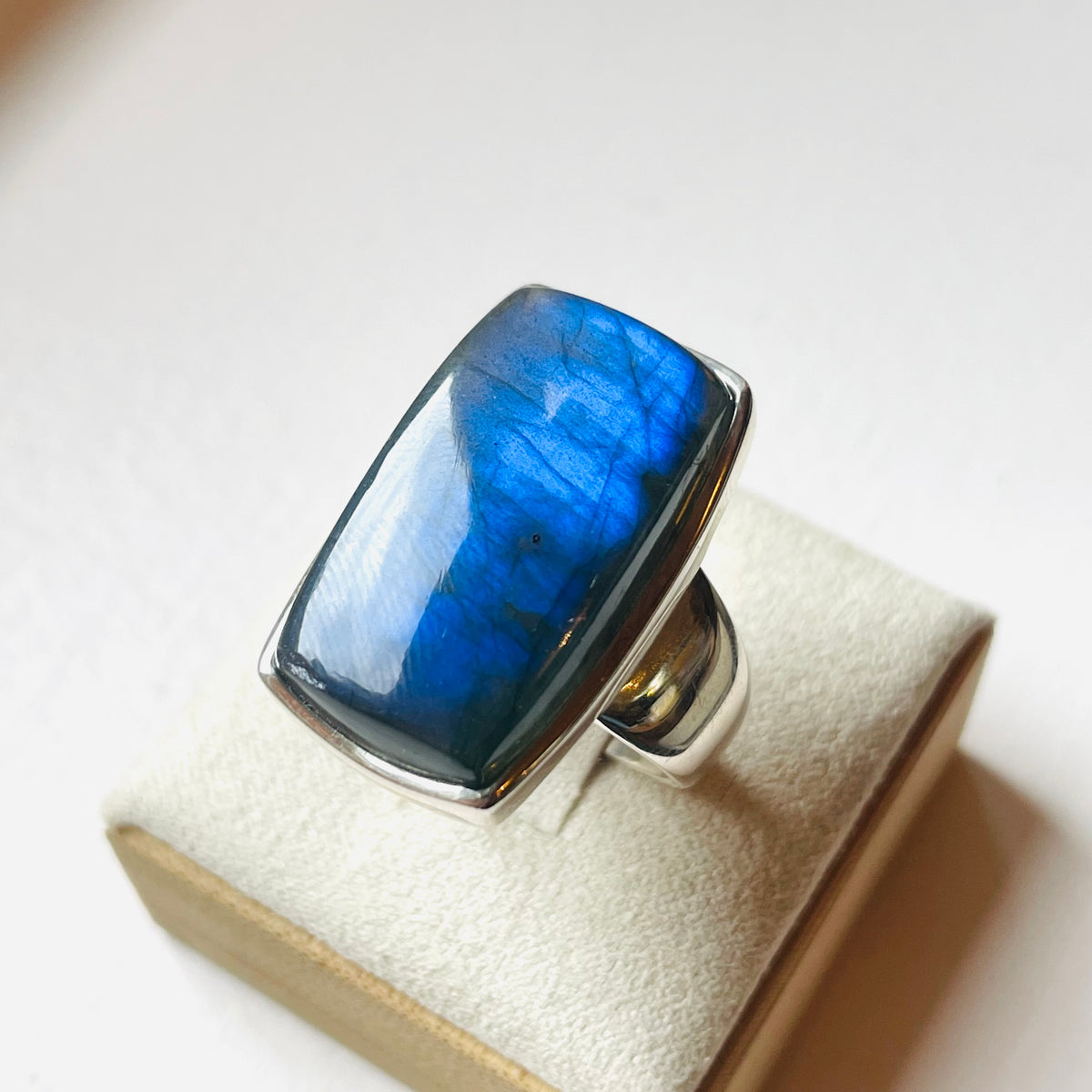 Labradorite Polished Rectangle Statement Ring - US 9.5