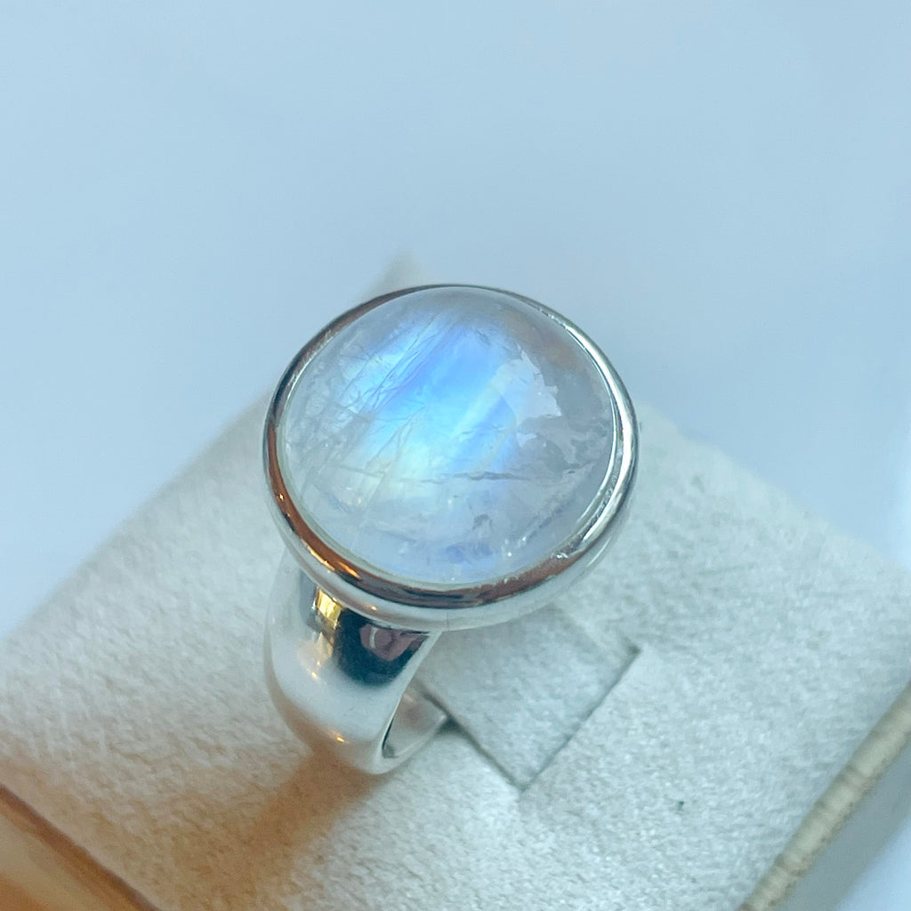 Rainbow Moonstone Medium Round Ring - US 7