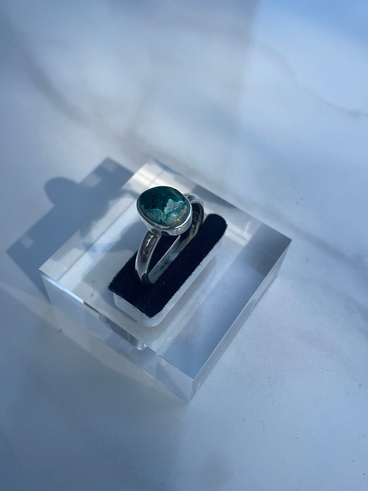 Green Azurite Small Oval Ring - US 7