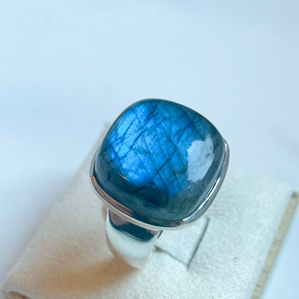 Labradorite Medium Rounded Square Ring - US 8